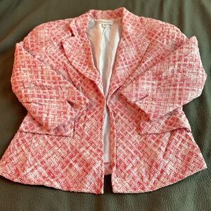 Coldwater Creek red and cream patterned jacket. 3/4 length sleeves. Size 8